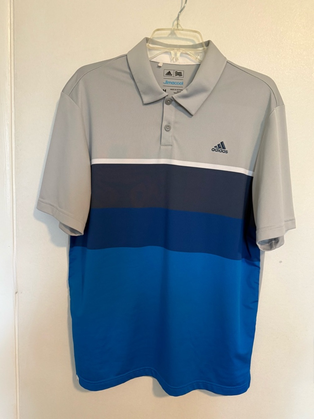 adidas Men’s Gray, Navy and Blue Striped Performance Polo